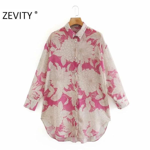 

zevity new women vintage flower print casual smock blouse shirt women elegant breasted chic femininas blusas autumn ls7244, White