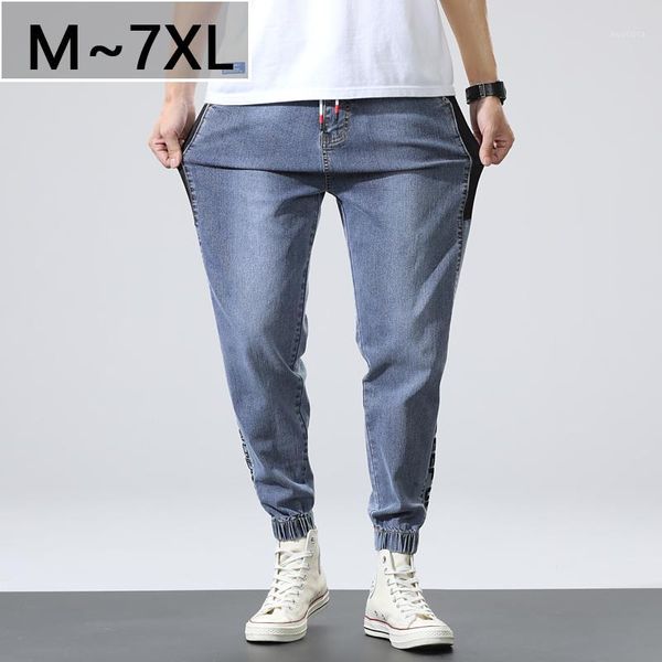 

summer loose men's large sizes harlan jeans 7xl men clothing man baggy trousers elastic waist loose splice male big size jeans1, Blue