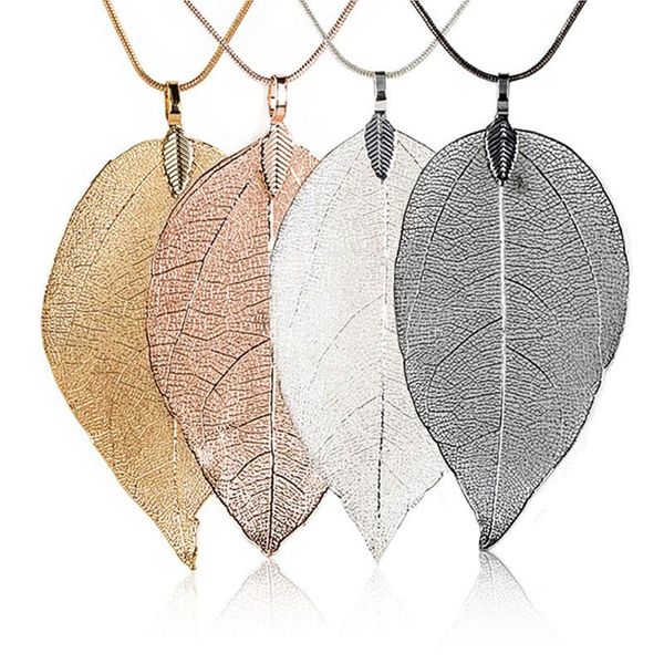 

pendant necklaces women special leaves leaf necklace ladies long chain lady jewelry, Silver