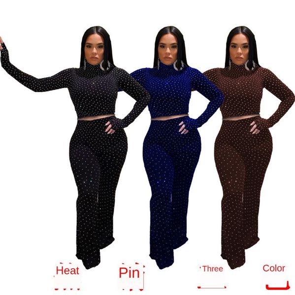 

cnmyou popular women clothing crystal bright gloves sleeve micro-pull two-piece set, Gray