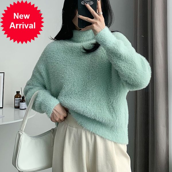 

ladies of luxury long fake vison skin turtleneck high sweater jumper new 2020 plus winter sweaters c-341 wipes, White;black