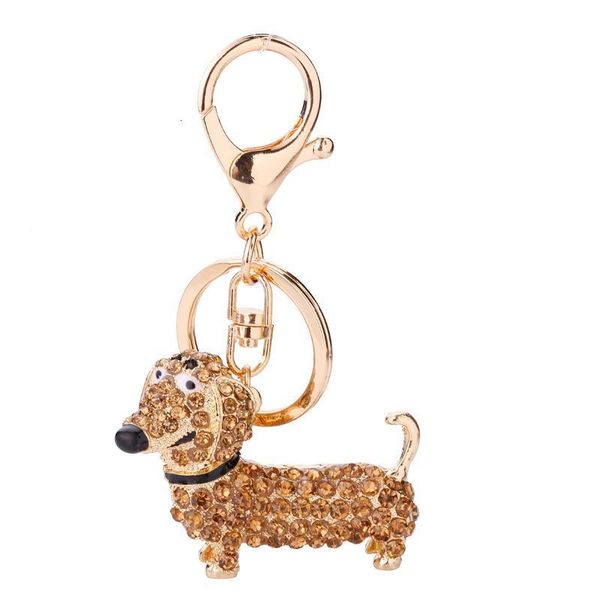 

charm rhinestone crystal dog pendant dachshund keychain bag keys chain holder key ring jewelry for women girl gift, Slivery;golden