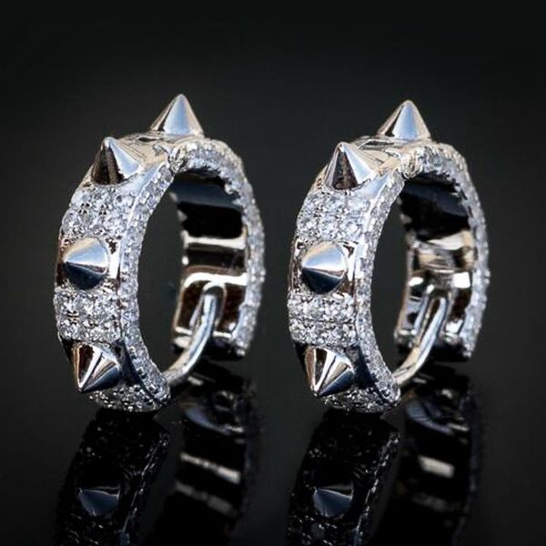 

hiphop rivet small hoop earrings for women shiny cubic zirconia stylish female accessories silver color geometric jewelry, Golden;silver