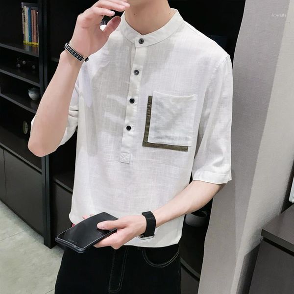 

summer new dress shirt men fashion slim solid color casual shirt man streetwear trend wild short-sleeved male clothes1, White;black
