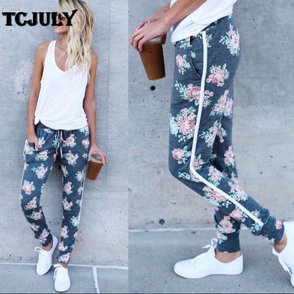 Neue Design Blumen Drucken Gerade Jogginghose Frauen Seitlich Gestreiften Casual Hosen Streetwear Dünne Jogger Hosen Mit Taschen T200223