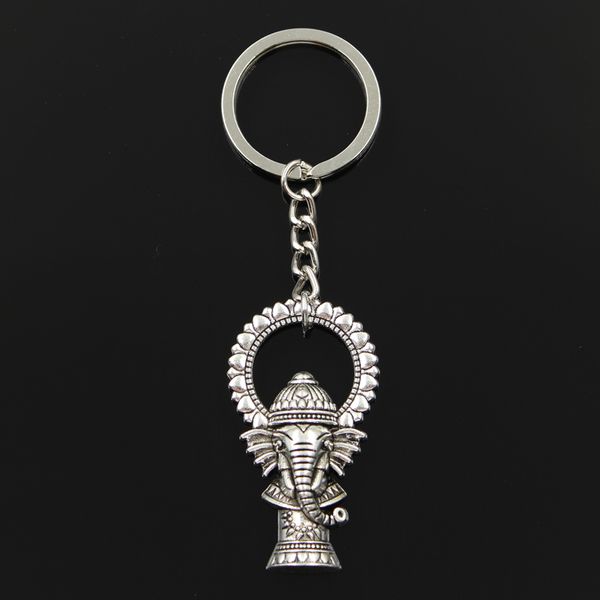 

fashion 30mm key ring metal key chain keychain jewelry antique bronze silver color ganesha elephant buddha 50x28mm pendant