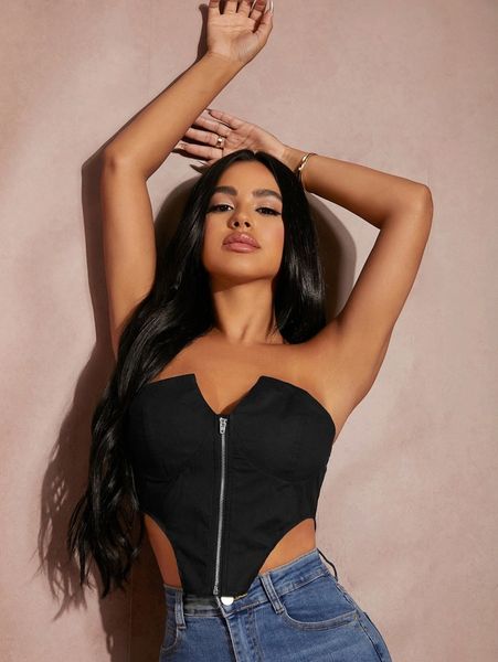 

sxy zip front asymmetrical hem tube t5fh#, White