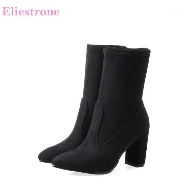 

brand new winter glamour gray khaki women motorcycle boots lady nude shoes square high heels ab017 plus big size 11 32 43 461, Black