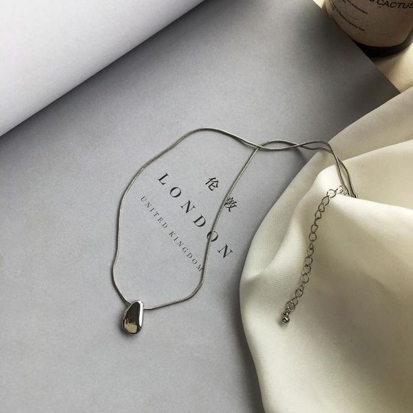 

europe and america female simple metal texture drop shape pendant necklace fashion women's clavicle chain jewelry accessories, Golden;silver