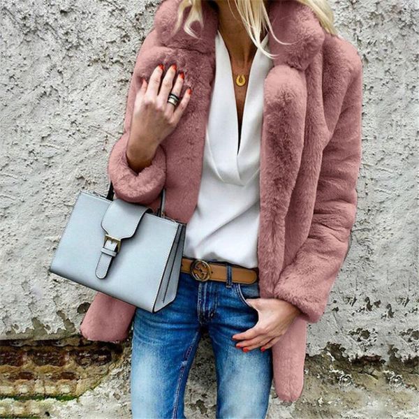 

plush coat for women solid turn down collar long sleeve winter coat elegant fashion oversized outerwear, Black;brown
