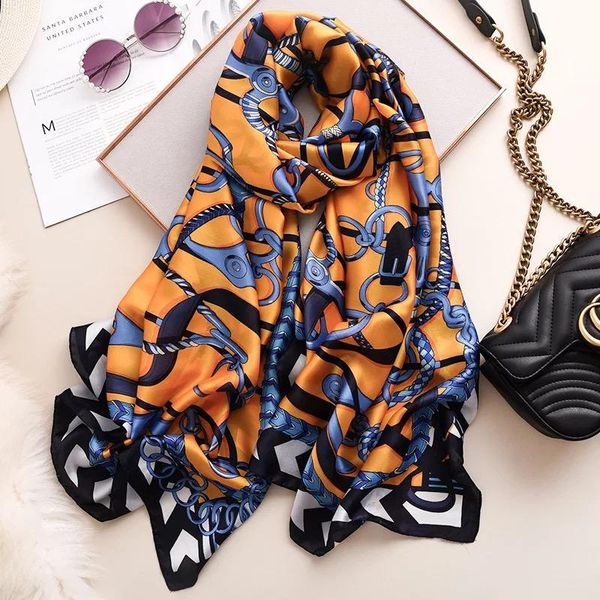 

2021 Spring Summer New Style Fashion Silk Scarf Women Warm Shawl Printed Sun-resistant chiffon hijab scarves, Blue;gray