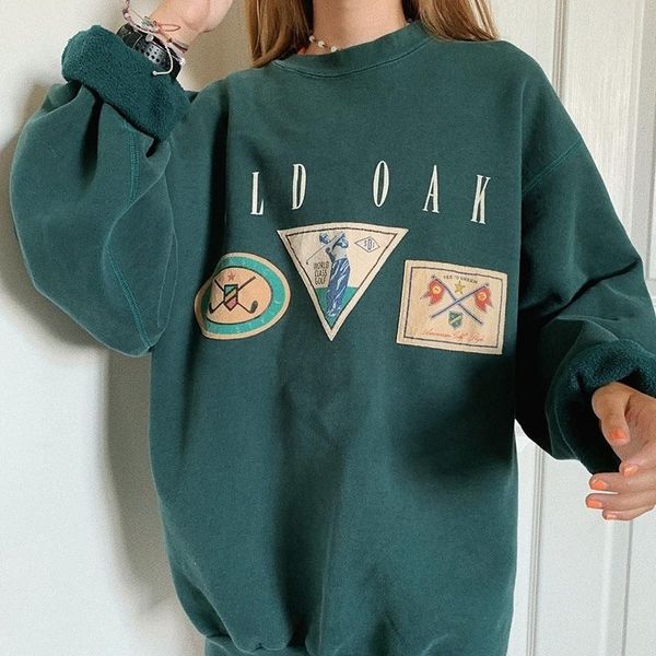 

vintage letter print women loose hoodies all-match long sleeve autumn cotton sweatshirt casual hoodies streetwear moletom y200915, Black