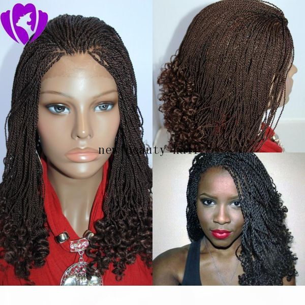

short natural brown synthetic lace front braided hair kinky twist tips black women micro braid wigs ing