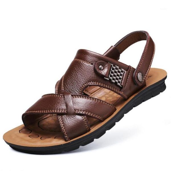 

sandals laidilangtu men's real leather casual and slippers classic beach shoes large size non-slip slippers1, Black
