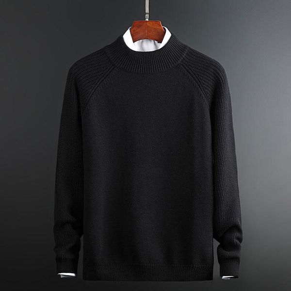 

men's sweaters mens autumn casual 100% cotton knitted solid color slim long sleeve round collar male warm pullovers 2021, White;black
