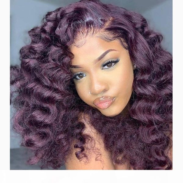 

indian loose wave dark purple 13x6 lace front human hair wigs with baby hair 360 lace frontal full lace wig natural hairline bleached, Black