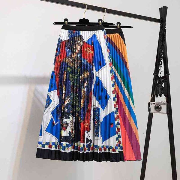 

skirts autumn print versatile medium length pleated skirt, Black
