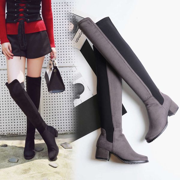 

new lycra suede slim elastic boots in autumn and winter 2020, White;red