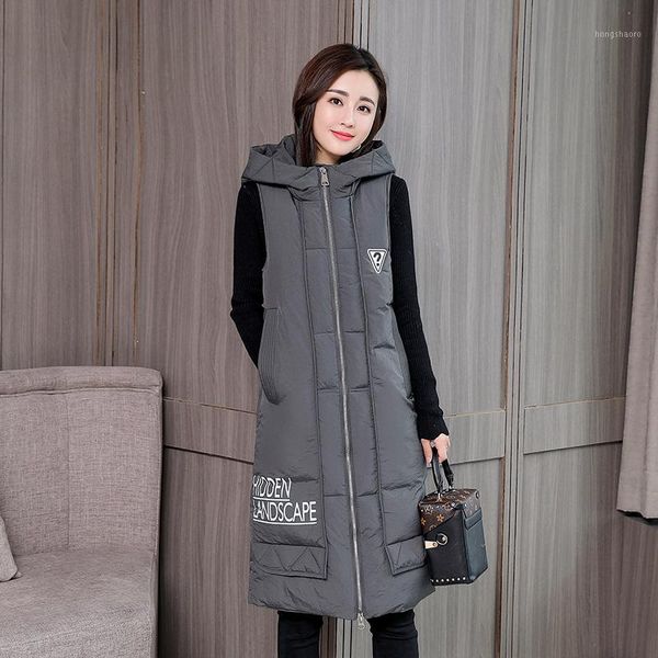 

kuyomens fashion women vests waistcoat 2017 autumn winter mid-long down cotton padded vest female sleeveless jackets hooded coat1, Black;white