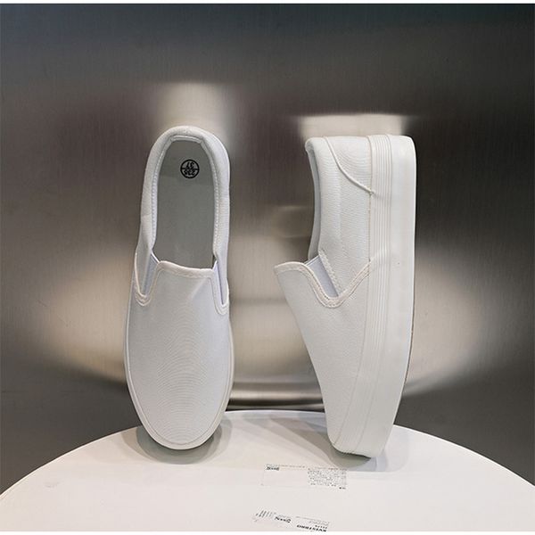

women's canvas flats autumn students casual shoes female white loafers slip on elastic band platform sneaker ladies walking shoe 201128, Black
