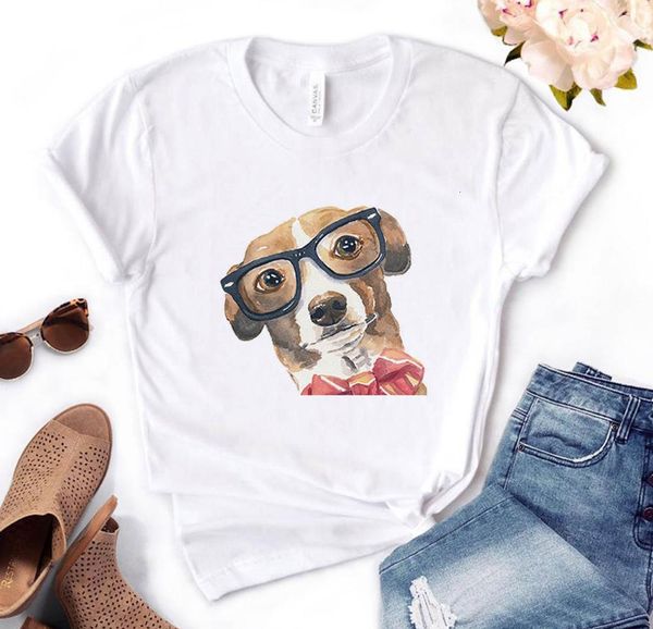 

собака лук печать женщин футболка хлопок повседневная смешная футболка подарок для леди йонга девушки топ pm-70, White