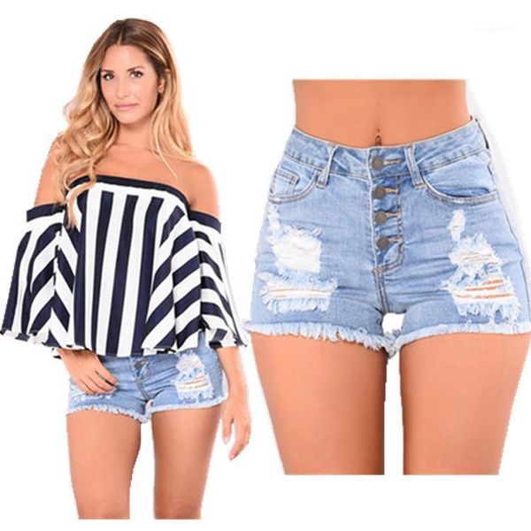

mid waist plus size jeans woman skinny ripped summer shorts for women's jeans pockets hole denim shorts1, Blue