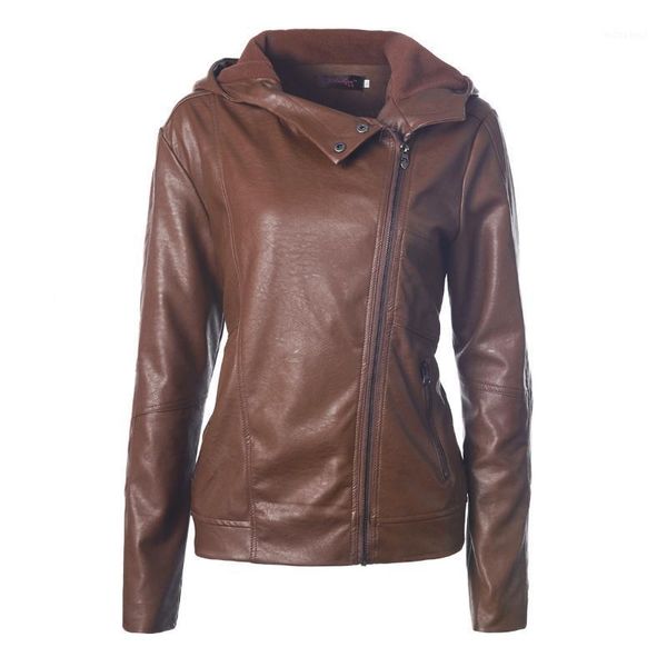 

fashion solid color hoodies zipper pu faux leather jacket women classic moto biker jacket winter 2020 lady basic coat1, Black
