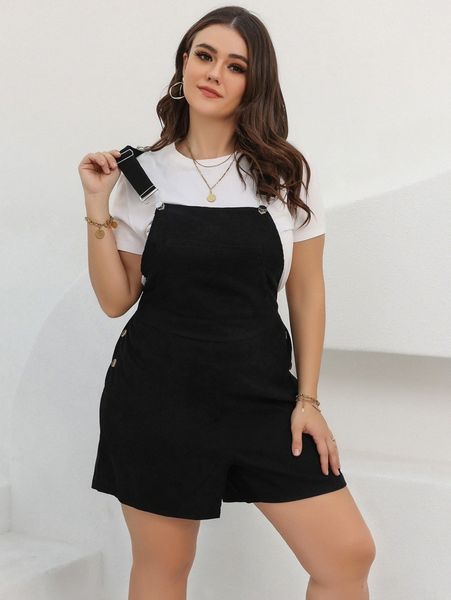 

plus corduroy overall romper without tee v2a8#, Black