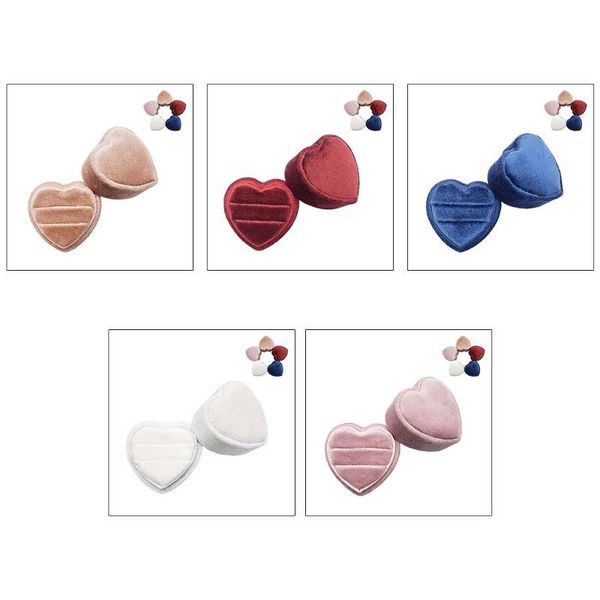 

heart velvet ring box double ring display holder with detachable lid box holder for wedding ceremony, Pink;blue