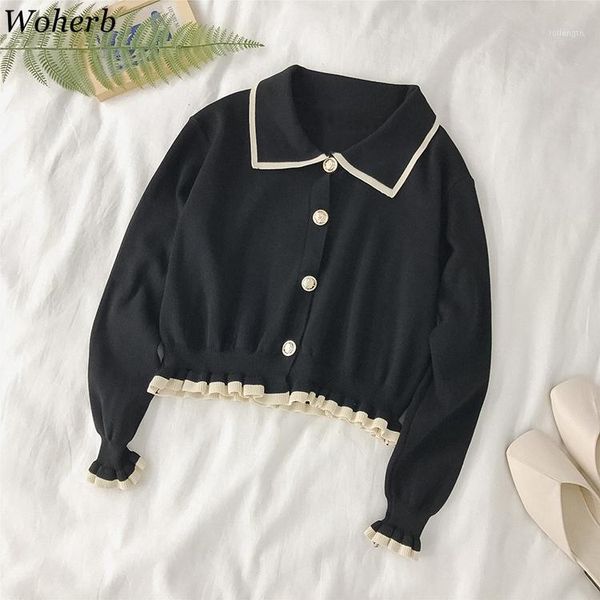 

woherb 2019 women cardigans sweater autumn korean loose knitwear single breasted casual knit cardigan female cute crop sweaters1, White
