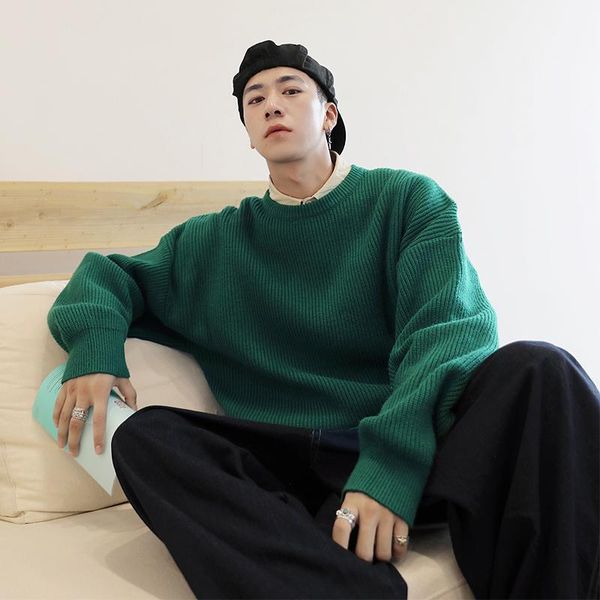 

loose fit jumper sweater for men korean fall fashion 2020 clothing crewneck pullover vintage harajuku warm knitted sweaters1, White;black