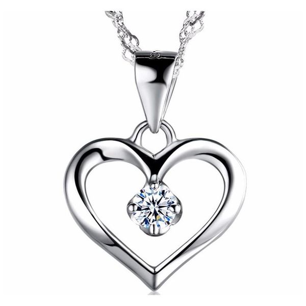 

elegant 925 sterling silver cubic zirconia cz hollow heart pendant necklace colllar women wedding anniversary jewelry wvndx