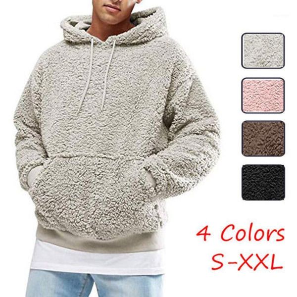 

brand new style men winter warm faux fur teddy bear sweatshirt solid hoodie casual hooded pullover1, Black