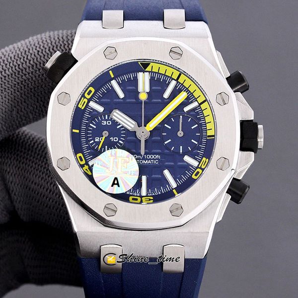 

jf new super quality 316l silver stainless steel case 7750 chronograph automatic movement 15710 mens watch rubber strap designer watches, Slivery;brown
