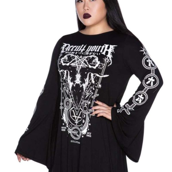 

2021 dark selling women's large print dress, Black;gray