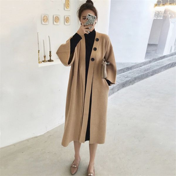 

2021 new elegant large size cardigan jacket fall and winter sweater korean style lazy outer wind wear 296r, White;black