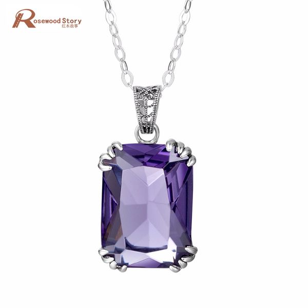 Echte 925 Sterling Silber Halsketten Anhänger Frauen Vintage Mode Schmuck Erstellt Amethyst Stein Anhänger Keine Kette für Frauen