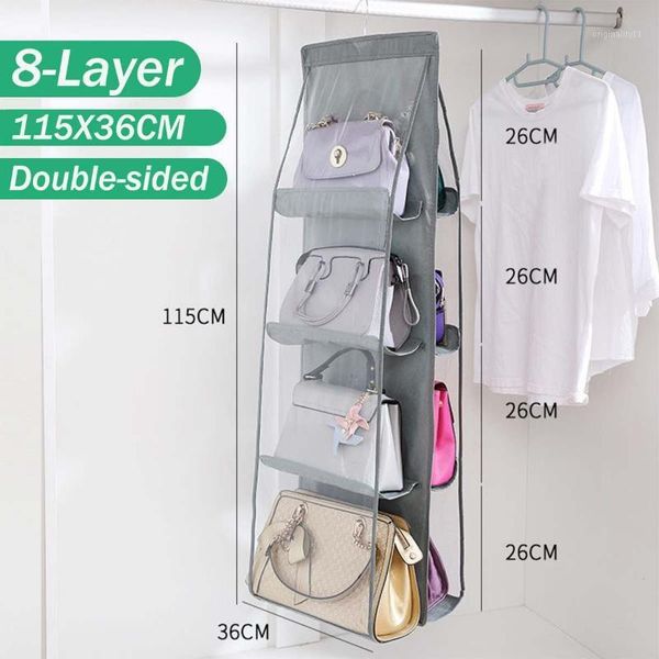 

8 pocket folding hanging storage bag for handbag purse tote bag dustproof double-sided foldable wardrobe organizer closet hanger1