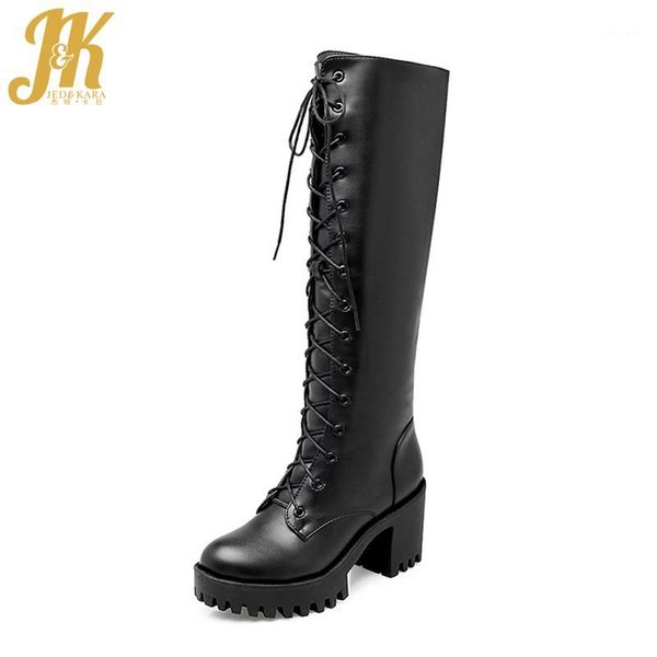 

jk winter knee high women ankle boots pu round toe footwear cross tied short plush fashion female shoes new platform boots shoes1, Black