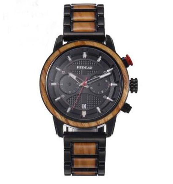 

hwp new style wood quartz movement men watch chronograph full fuction black dial male watch black wooden band ing, Slivery;brown