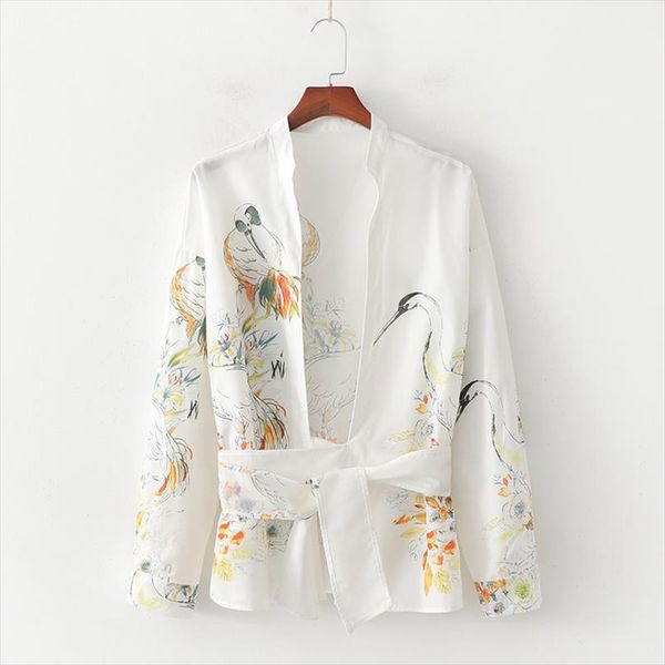 

women summer fashion animal print white za blouse chic female long sleeve silk satin cardigan shirts blusas mujer de moda 2019