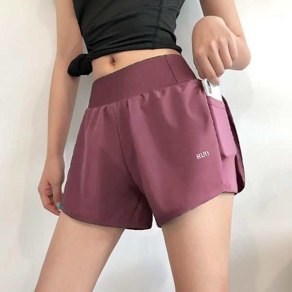 

yoga outfits sports shorts women pants high-waist fitness loose casual wear running quick-drying pocket training 2 in 1 shorts1, White;red