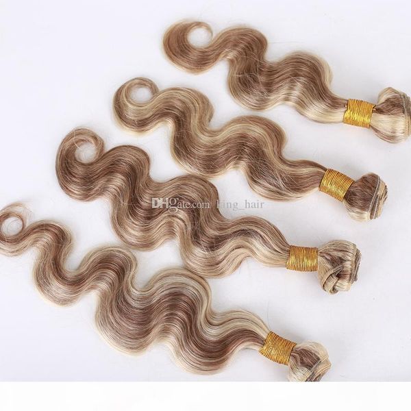 

mix piano color #8 #613 body wave hair weft malaysian virgin human hair bundles 3pcs medium brown and blonde hair extensions price, Black