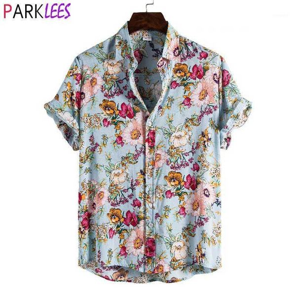 

floral hawaiian aloha shirt men 2020 summer short sleeve quick dry beach wear casual button down vacation clothing chemise homme1, White;black