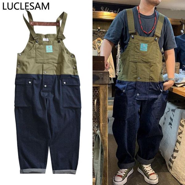 

jumpsuit overall jeans men streetwear mens multi pocket cargo denim pants old school bib trousers casual designer daddy jeans1, Blue