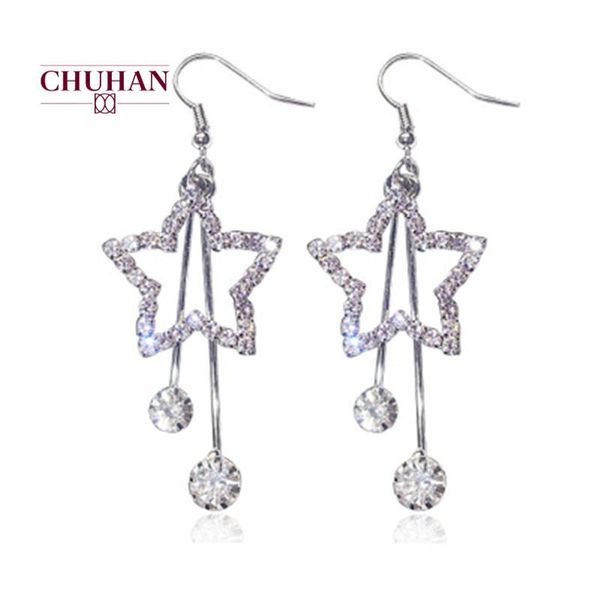 

chuhan 2020 fashion jewelry korean rhinestone bright earrings women statement star tassel crystal dangle earings earrings j253, Golden;silver