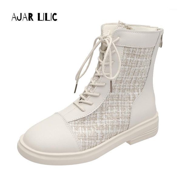 

2020 woven lace-up women's flat shoes zipper boots1, Black