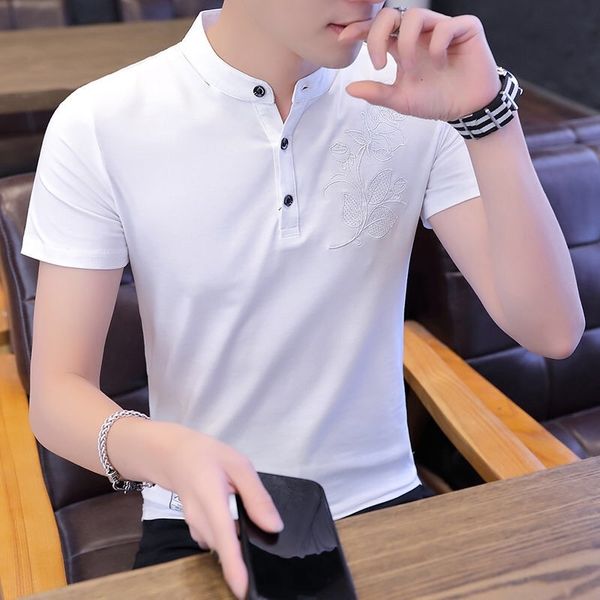 

2020 fashion brands new summer polo shirt mens solid color short sleeve slim fit stand collar poloshirt casual men's clothing, White;black