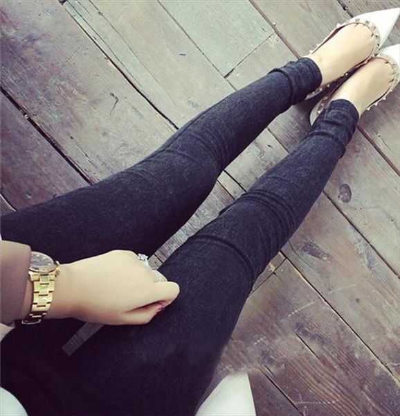 

new 2020 washed women imitation jeans mujer stretch cotton denim pants trousers boyfriend big size skinny jeans pencil pants, Blue