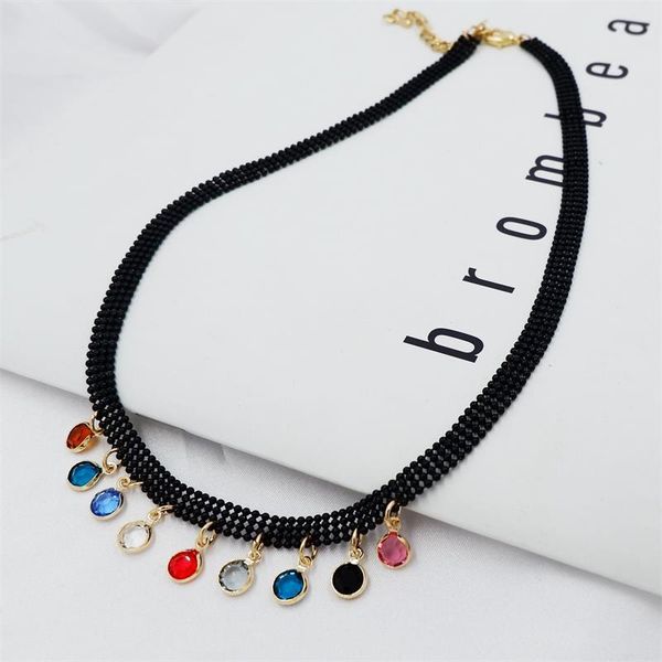 

очаровательная девушка смешивает цвет crystal choker ожерелье черная цепь золотой кулон симпатичный стиль мода ювелирные изделия для женщин, Silver